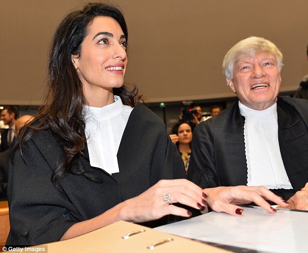 Mrs Clooney and Geoffrey Robertson, QC, were present at the inital hearing in the Preincek vs Switzerland case at the European Court of Human Rights in the eastern French city