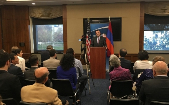 Artsakh Representative to the US addressing the audience. (Source: Artsakh Ministry of Foreign Affairs) 