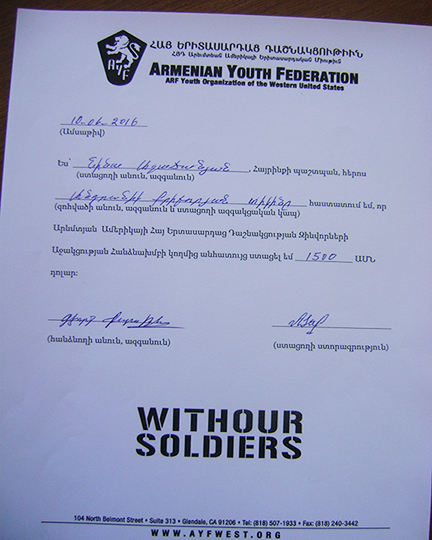 Andranik Grigoryan's family received $1,500 from the 'With Our Soldiers' campaign.