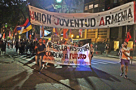 Images of the protest organized by AYF and HMEM in South America.