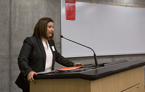 Houri Berberian, Chair of Armenian Studies at UC Irvine, addresses the audience (Photo: UCI News)