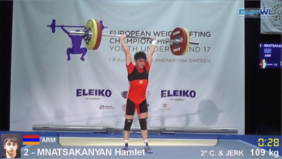 Hamlet Mnatsakanyan participates in the European Weightlifting Championships (Source: Aravod)