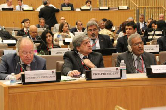 Armenia (ARF) delegation at Socialist International: Mario Nalpantian (front row center); Back row from l to r: Nanore Barsoumian, Giro Manoyan, Aram Hovagimian